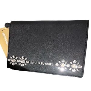 NWT MK Black Leather • Jeweled • Crossbody or Clutch option Purse
